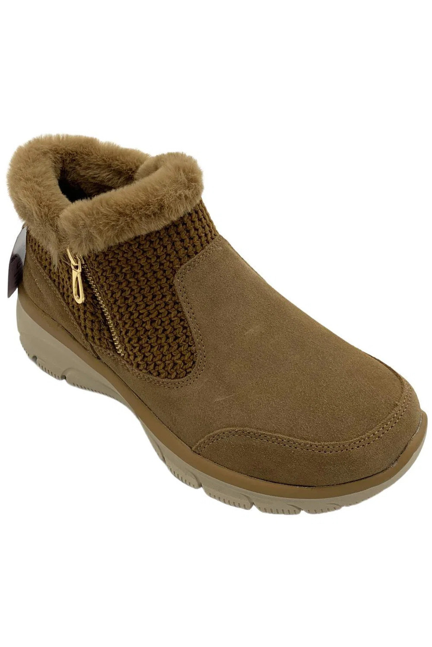 Skechers Easy Going Sweater Knit Ankle Boots Chestnut - Wide